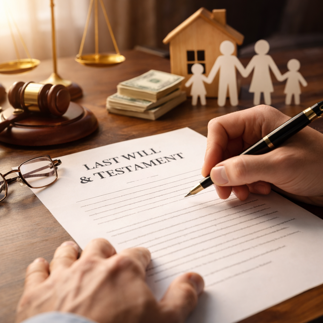 Man creating his last will & testament. 